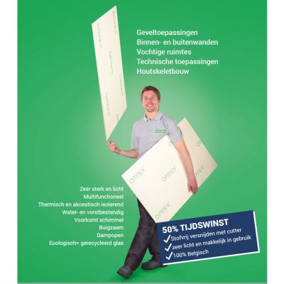 Omnex-plaat 2600x600x10 mm (voor binnengebruik) naden steeds af te dichten met voegband