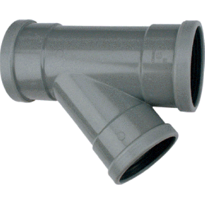 PVC - d 200 - T-stuk BENOR grijs - 45° 3xM 