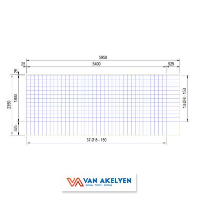 Steknet d. 8 - 2,35 x 5,95 m - maas 150 x 150 netto= 9,90m2