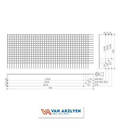 Steknet d. 10 - 2,35 x 5,95 m - maas 150 x 150 netto= 9,90m2