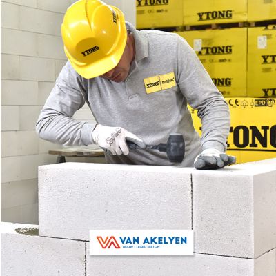 Ytong-blok - 60 x 25 x 24 cm  (C2/350) lijmverbruik (voeg 3 mm) : 4,3 kg / m²